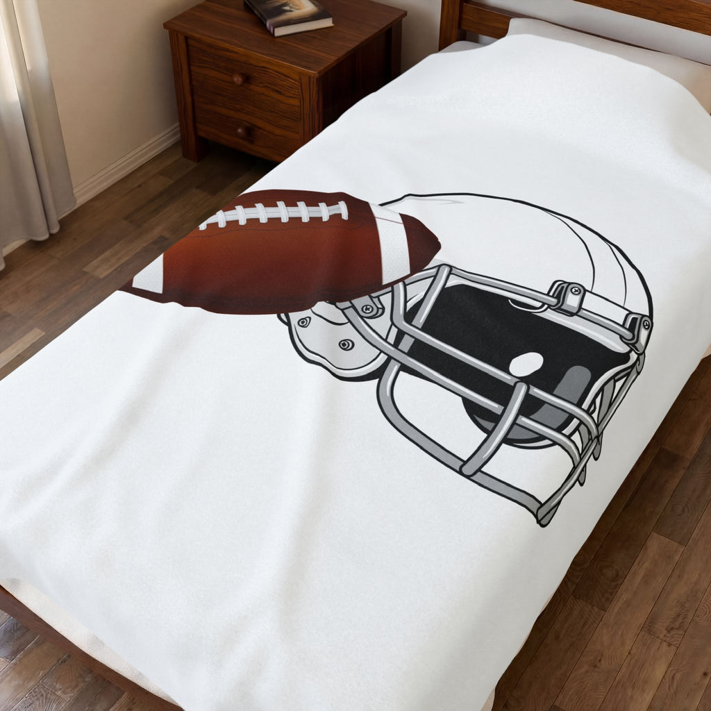 Football Helmet & Ball Velveteen Plush Blanket – Soft Game Day Throw for Fans