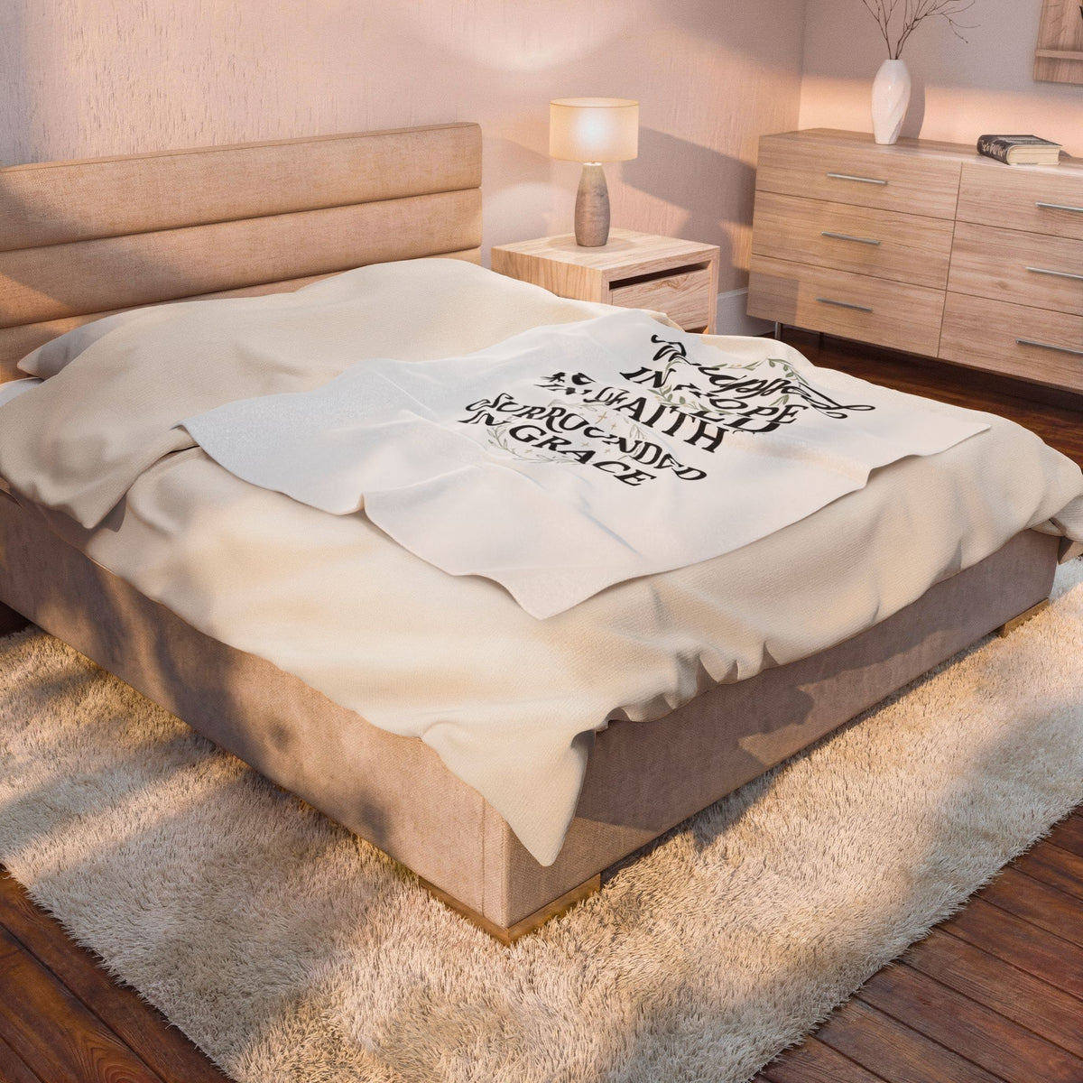 Inspirational Velveteen Plush Blanket — "Wrapped in Hope, Rooted in Faith, Surrounded in Grace"