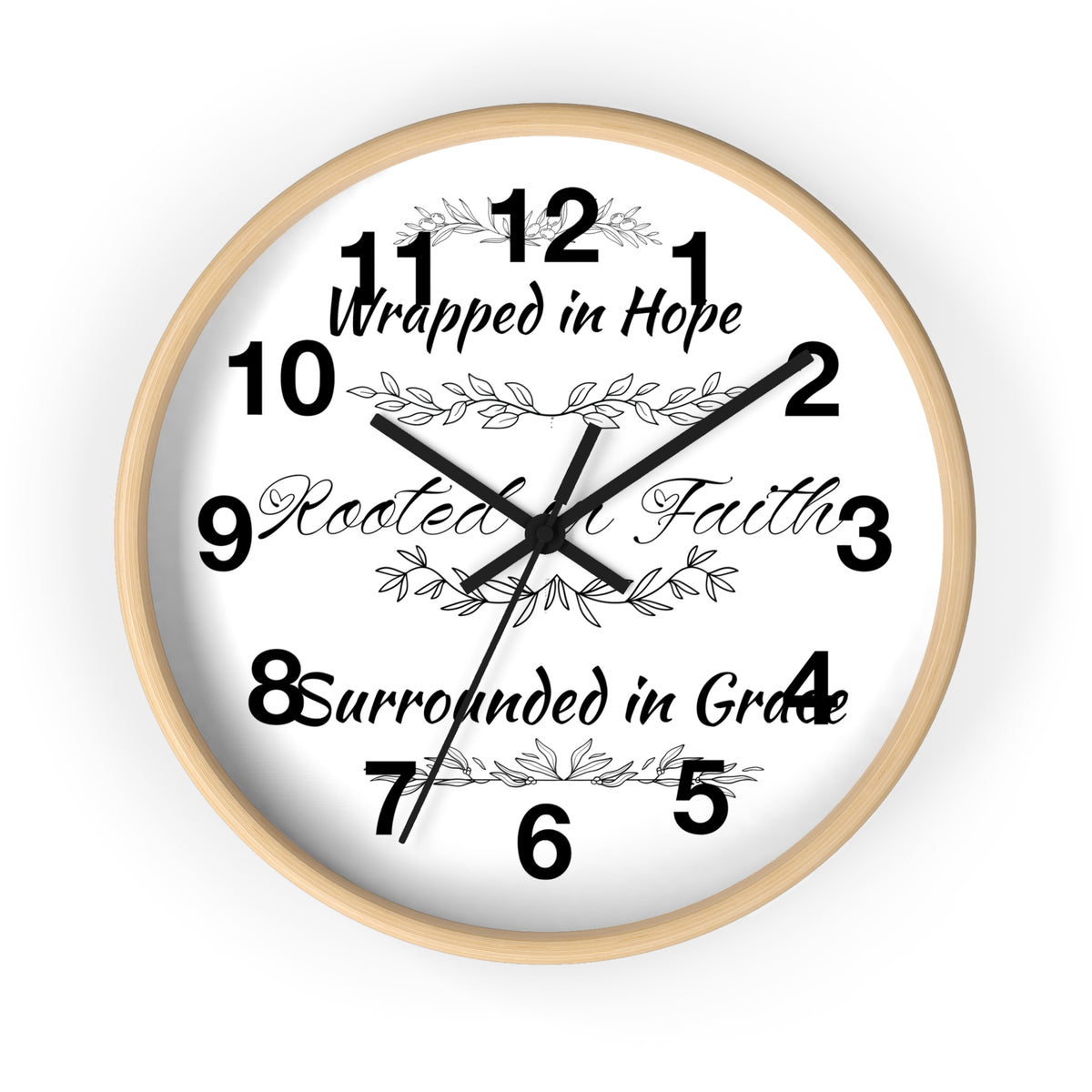 Wall Clock — "Wrapped in Hope, Rooted in Faith, Surrounded in Grace" Inspirational Home Clock