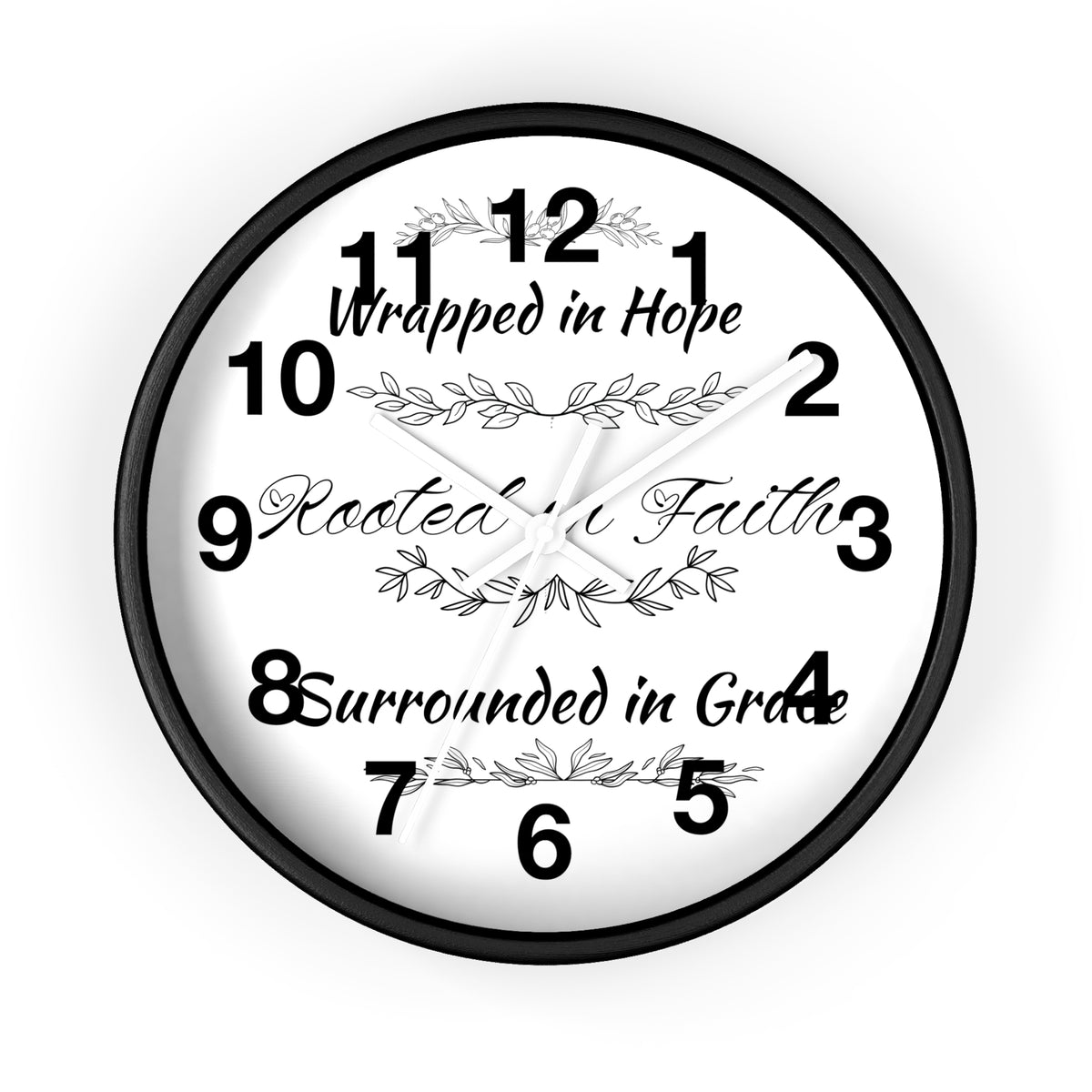 Wall Clock — "Wrapped in Hope, Rooted in Faith, Surrounded in Grace" Inspirational Home Clock