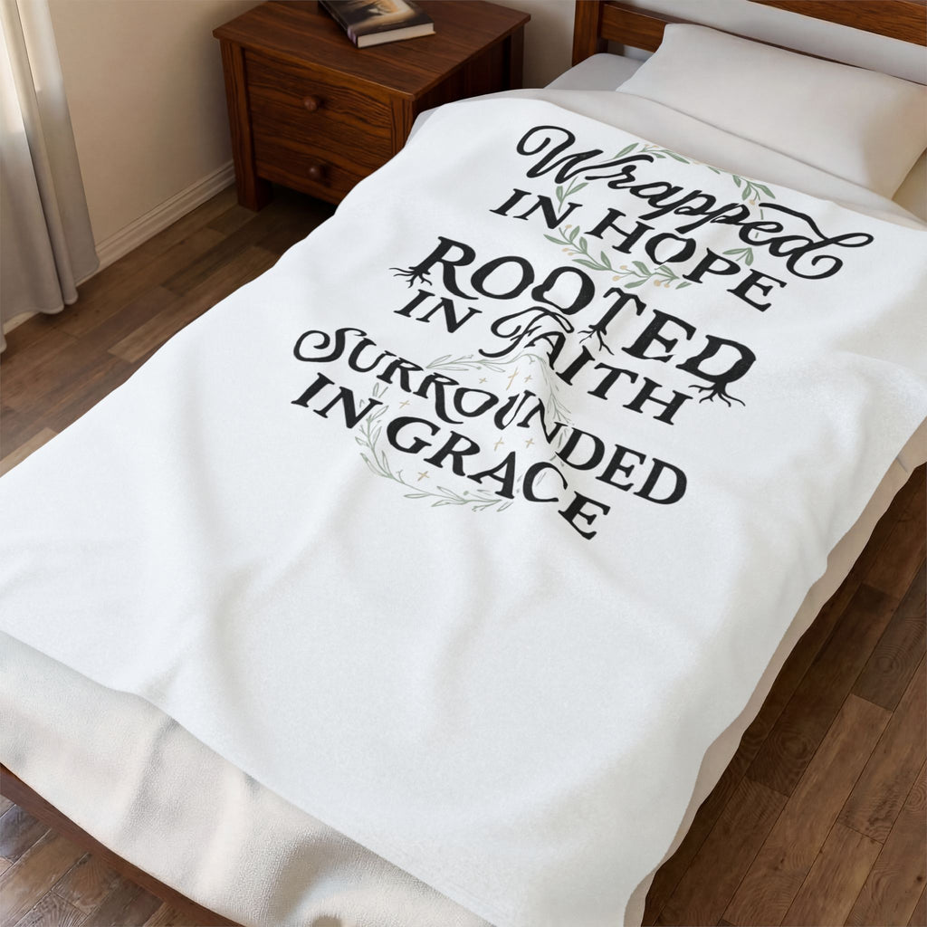 Inspirational Velveteen Plush Blanket — "Wrapped in Hope, Rooted in Faith, Surrounded in Grace"