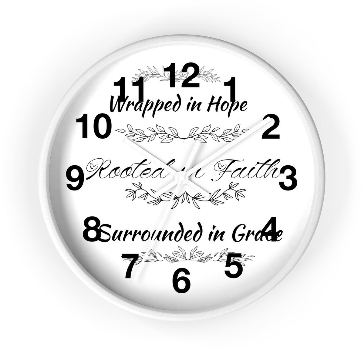 Wall Clock — "Wrapped in Hope, Rooted in Faith, Surrounded in Grace" Inspirational Home Clock
