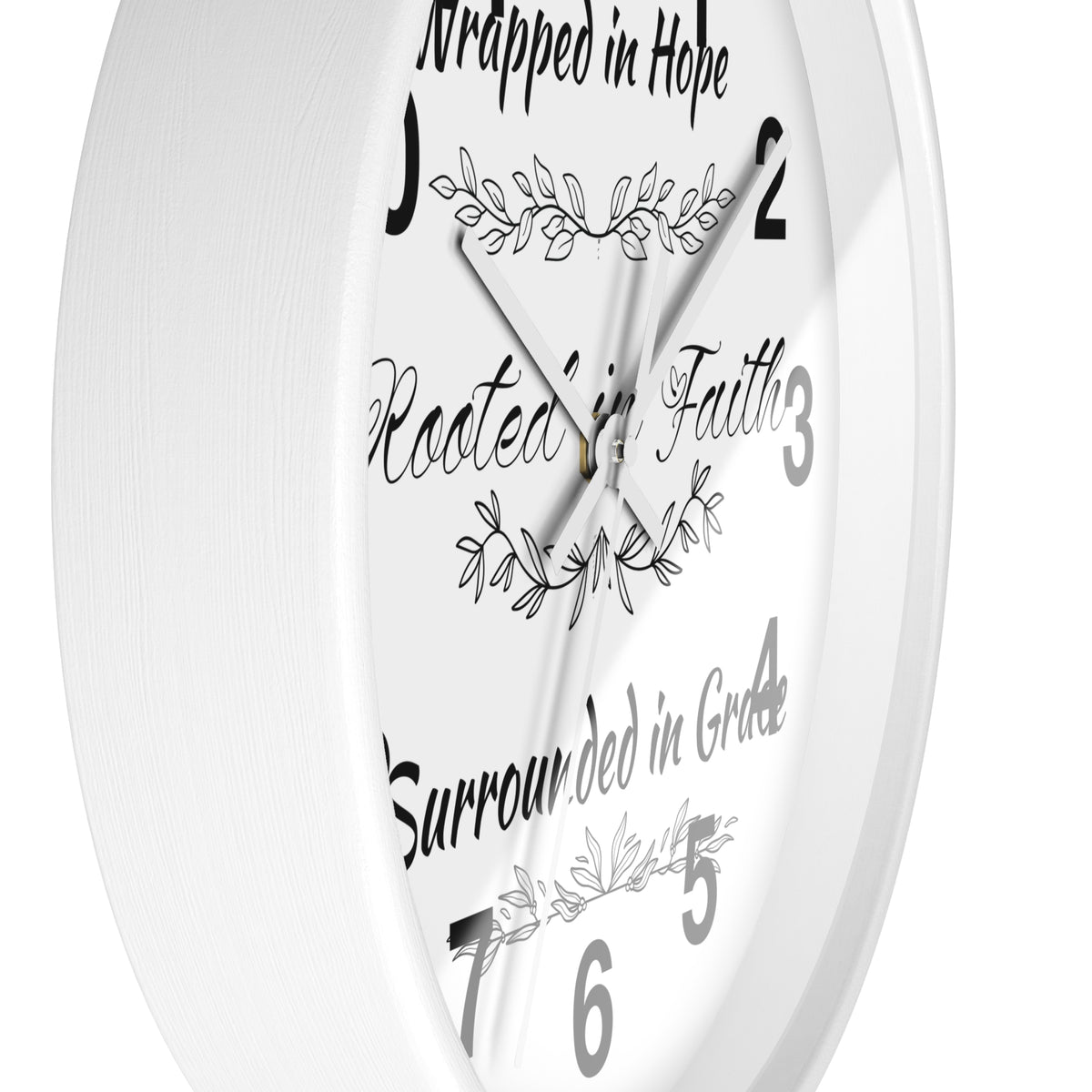 Wall Clock — "Wrapped in Hope, Rooted in Faith, Surrounded in Grace" Inspirational Home Clock