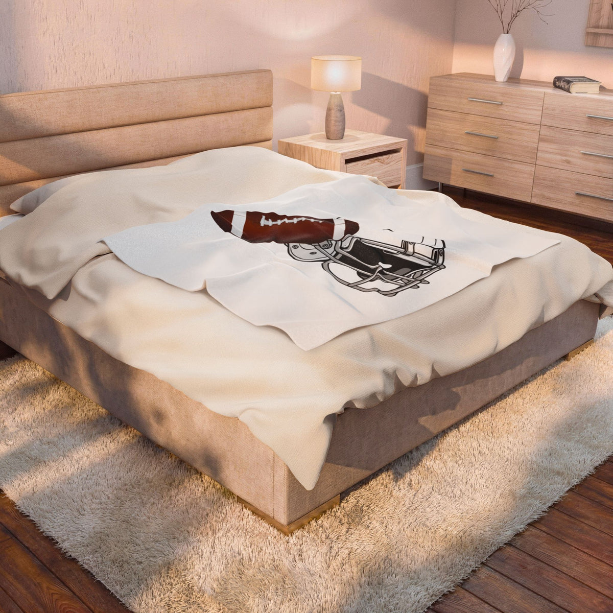 Football Helmet & Ball Velveteen Plush Blanket – Soft Game Day Throw for Fans
