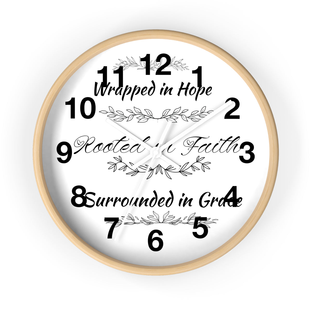 Wall Clock — "Wrapped in Hope, Rooted in Faith, Surrounded in Grace" Inspirational Home Clock