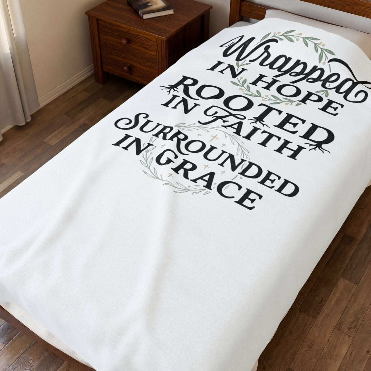 Inspirational Velveteen Plush Blanket — "Wrapped in Hope, Rooted in Faith, Surrounded in Grace"