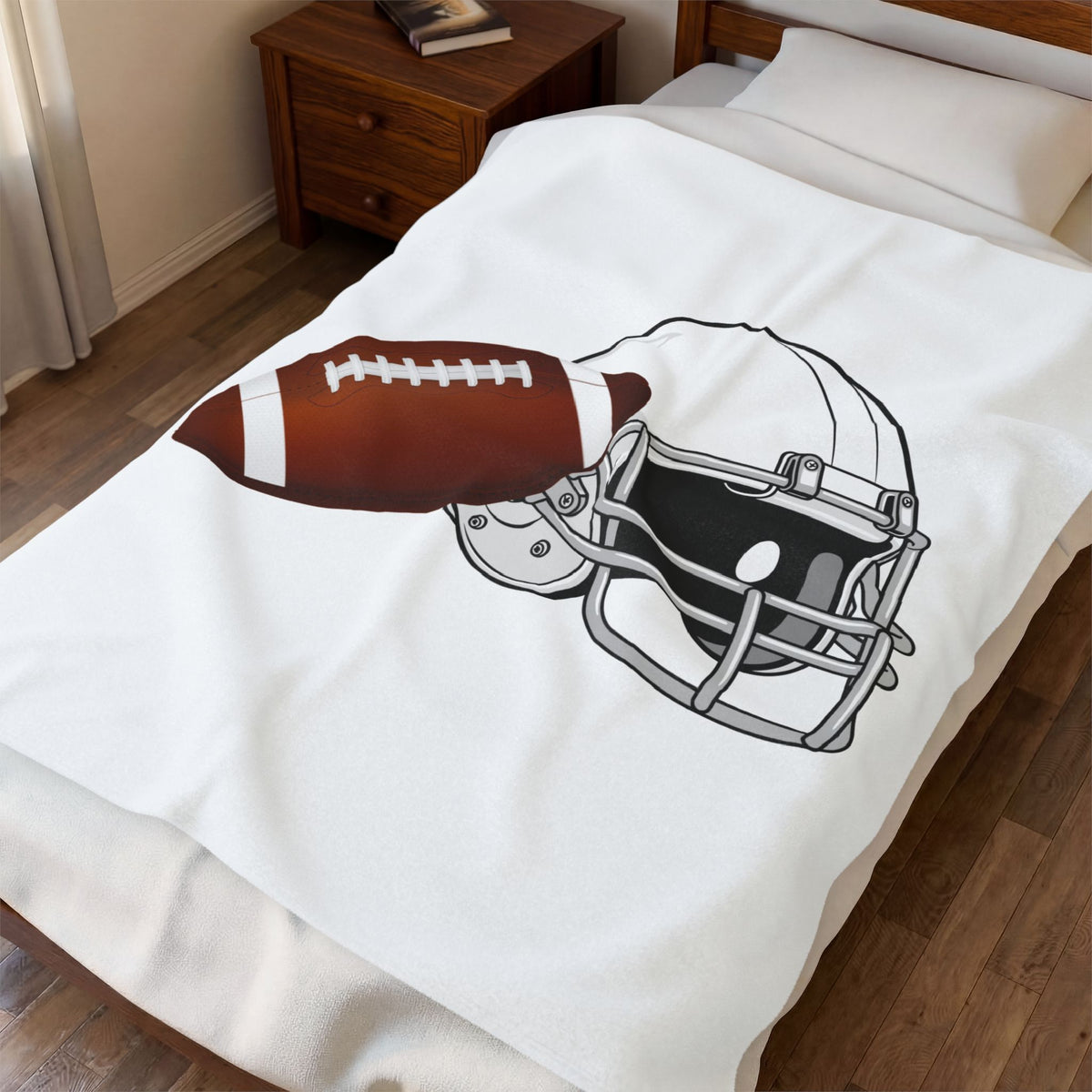 Football Helmet & Ball Velveteen Plush Blanket – Soft Game Day Throw for Fans