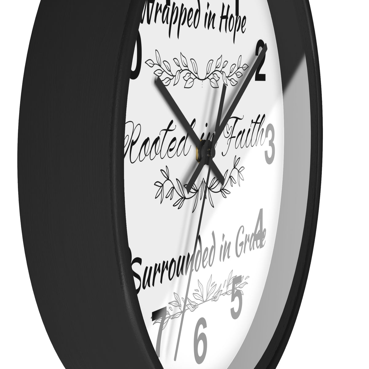 Wall Clock — "Wrapped in Hope, Rooted in Faith, Surrounded in Grace" Inspirational Home Clock