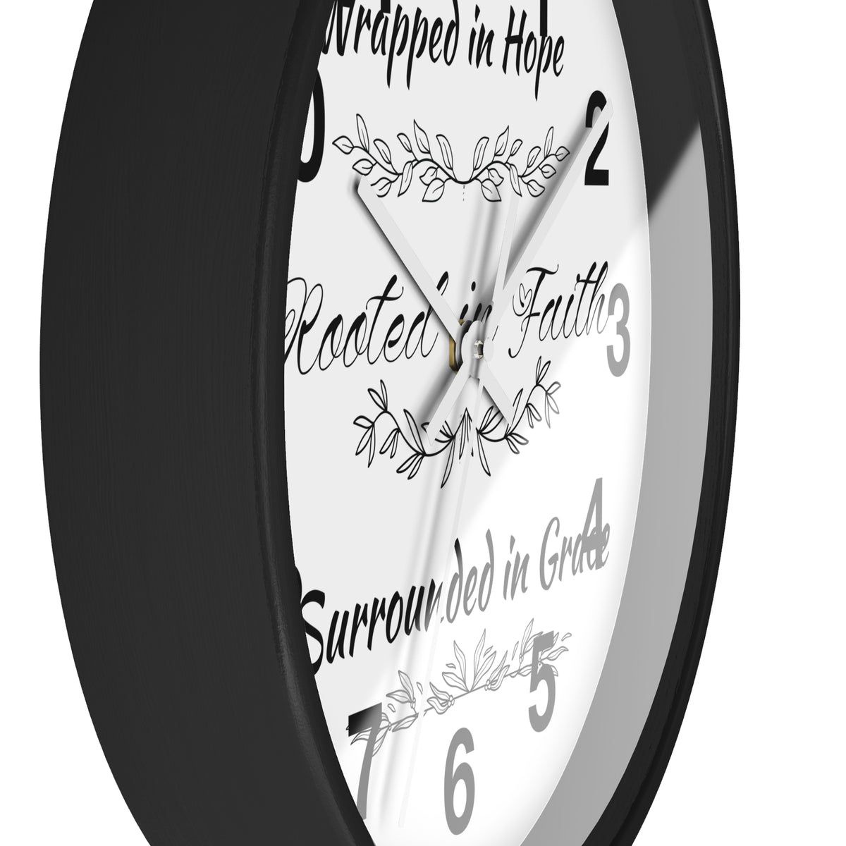 Wall Clock — "Wrapped in Hope, Rooted in Faith, Surrounded in Grace" Inspirational Home Clock