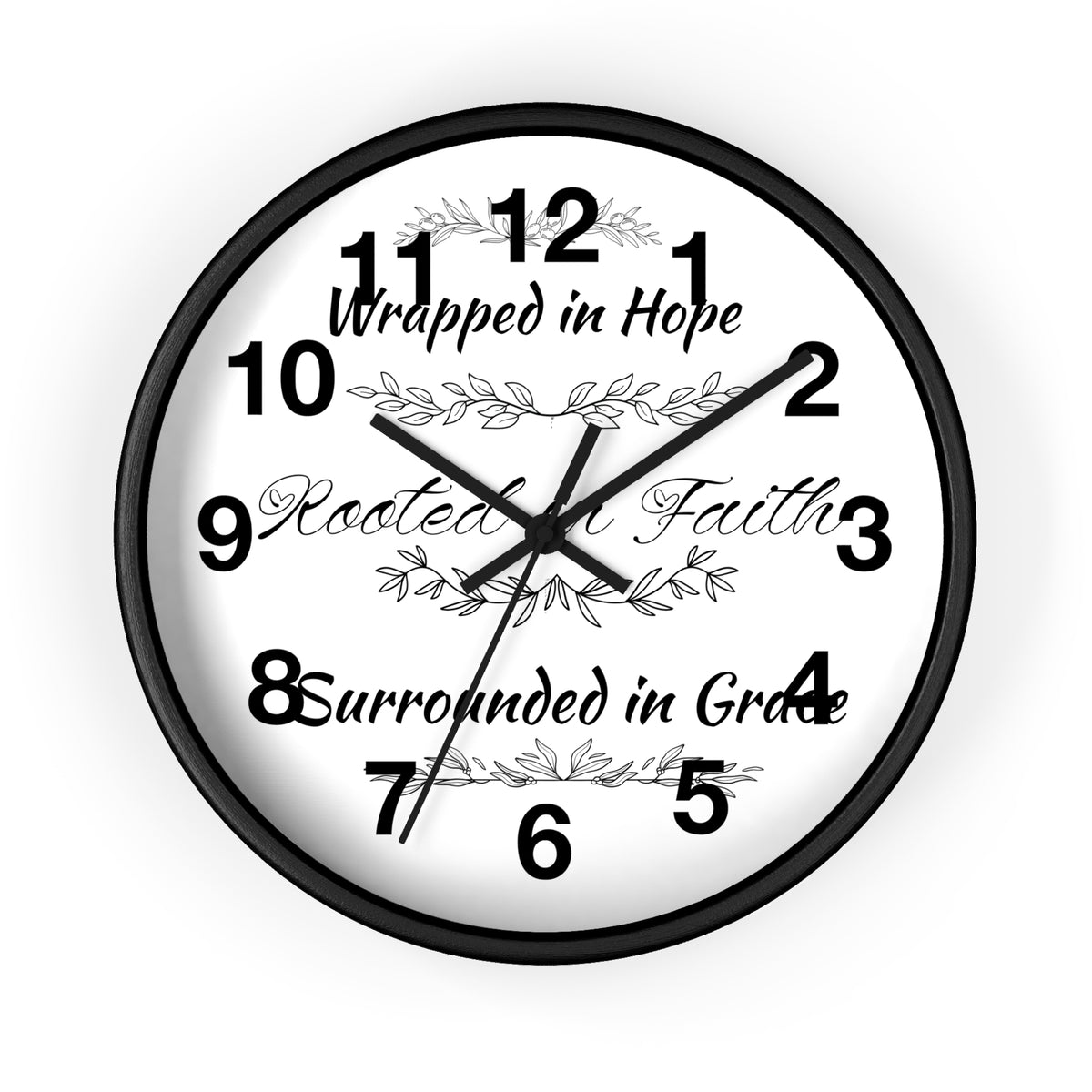 Wall Clock — "Wrapped in Hope, Rooted in Faith, Surrounded in Grace" Inspirational Home Clock