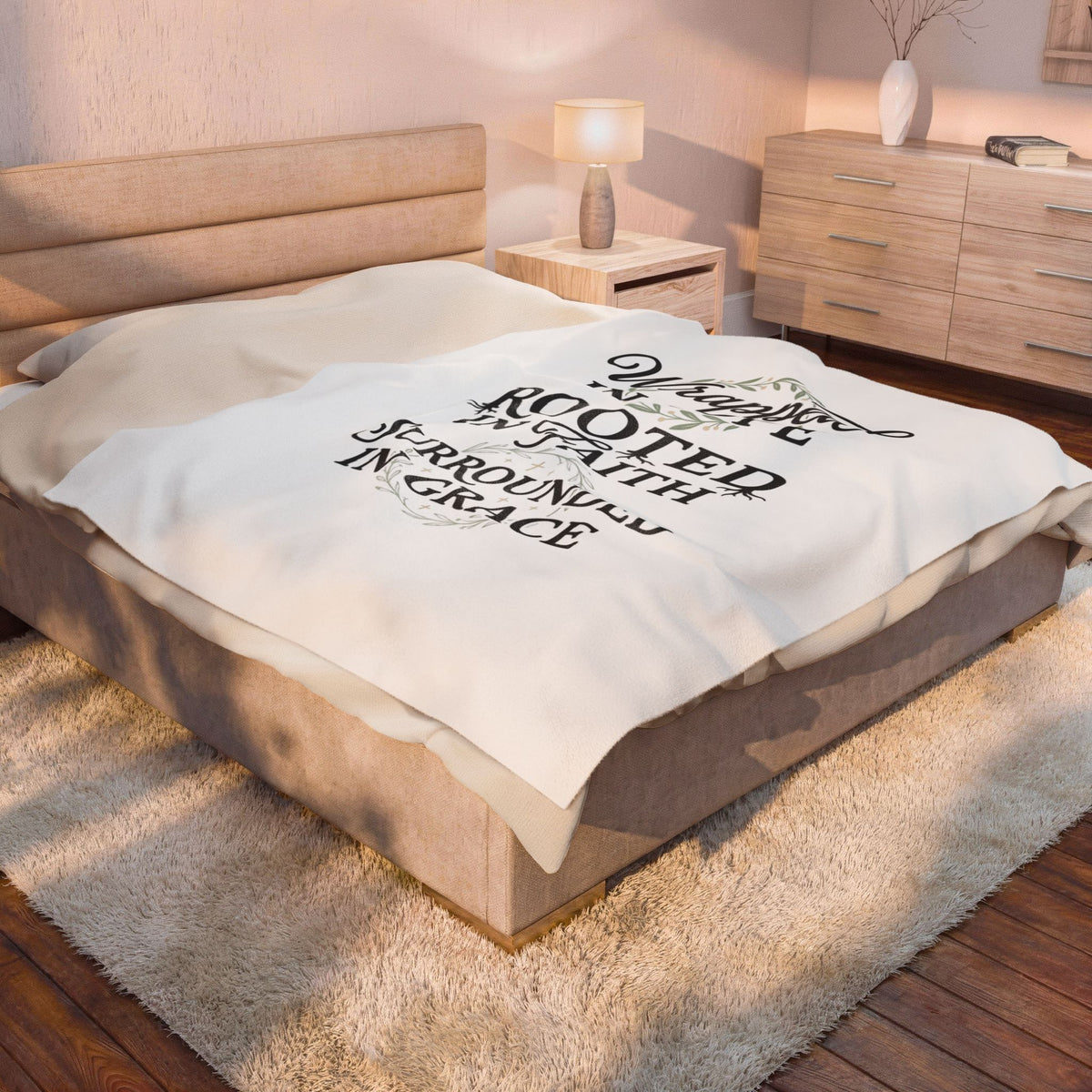 Velveteen Blanket — "Wrapped in Hope, Rooted in Faith, Surrounded in Grace" Inspirational Throw