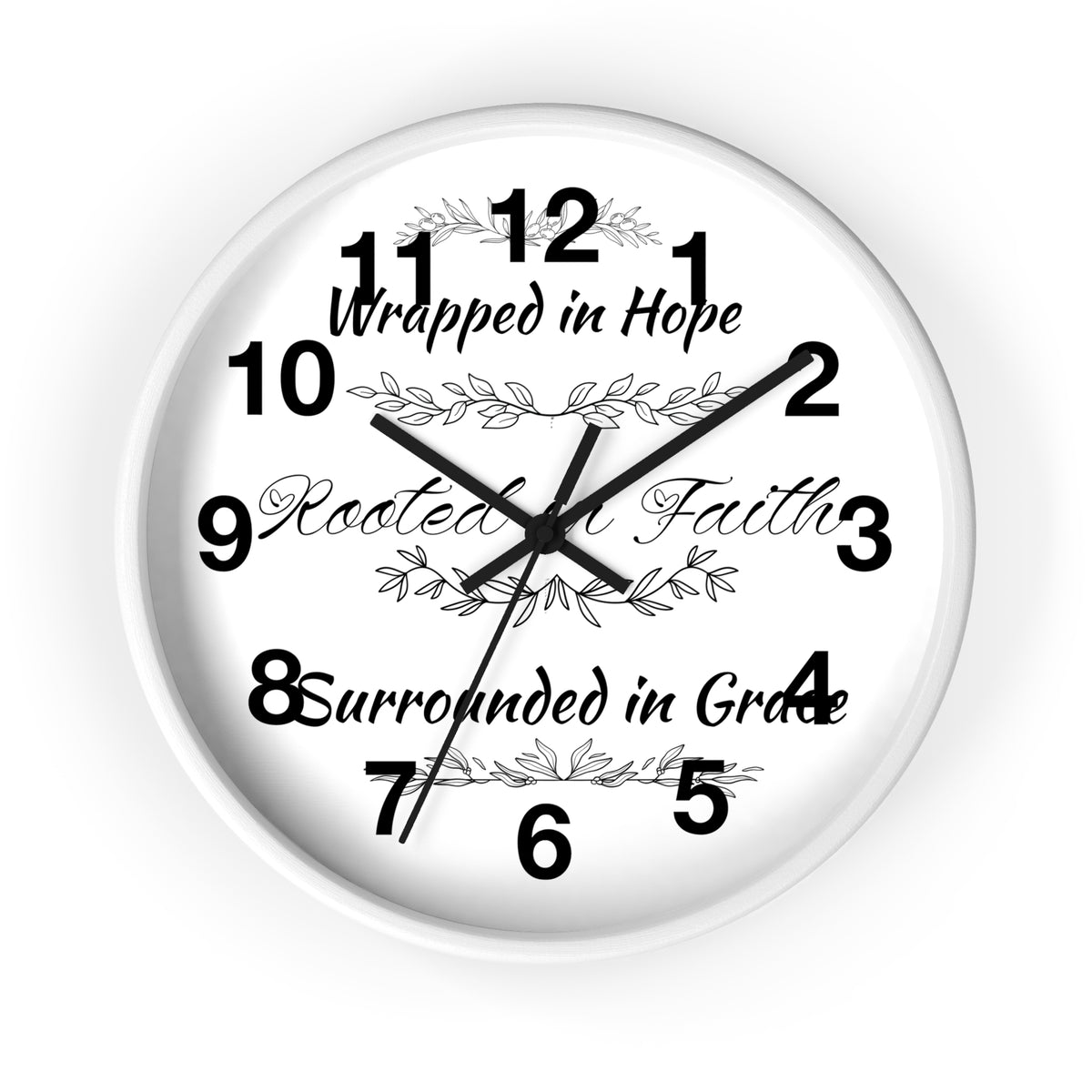 Wall Clock — "Wrapped in Hope, Rooted in Faith, Surrounded in Grace" Inspirational Home Clock